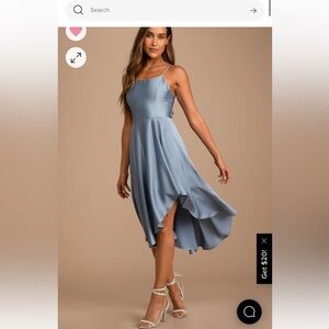 LULUS Blue Satin Asymmetrical Tie-Back Midi Dress NWT